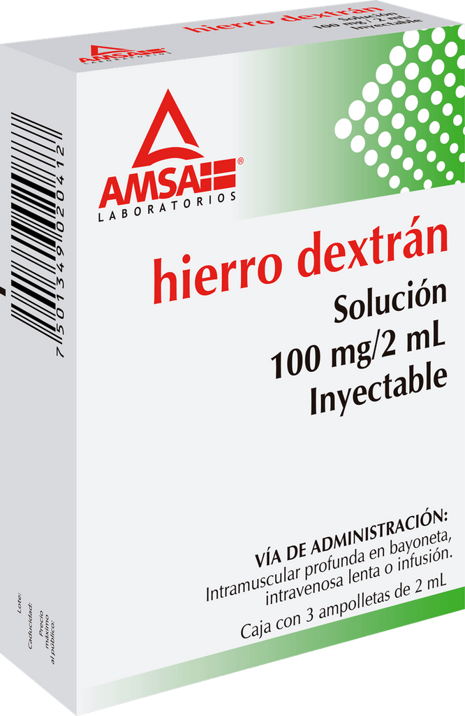 HIERRO DEXTRAN (AMSA) SOL. INY. C/3 AMP. 2 ML. 100 MG.