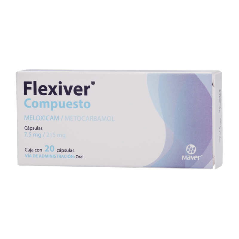 MELOXICAM/METOCARBAMOL FLEXIVER COMPUESTO C/20 CAP. 7.5/215 MG. FarMás MELOXICAM/METOCARBAMOL FLEXIVER COMPUESTO C/20 CAP. 7.5/215 MG. FarMás